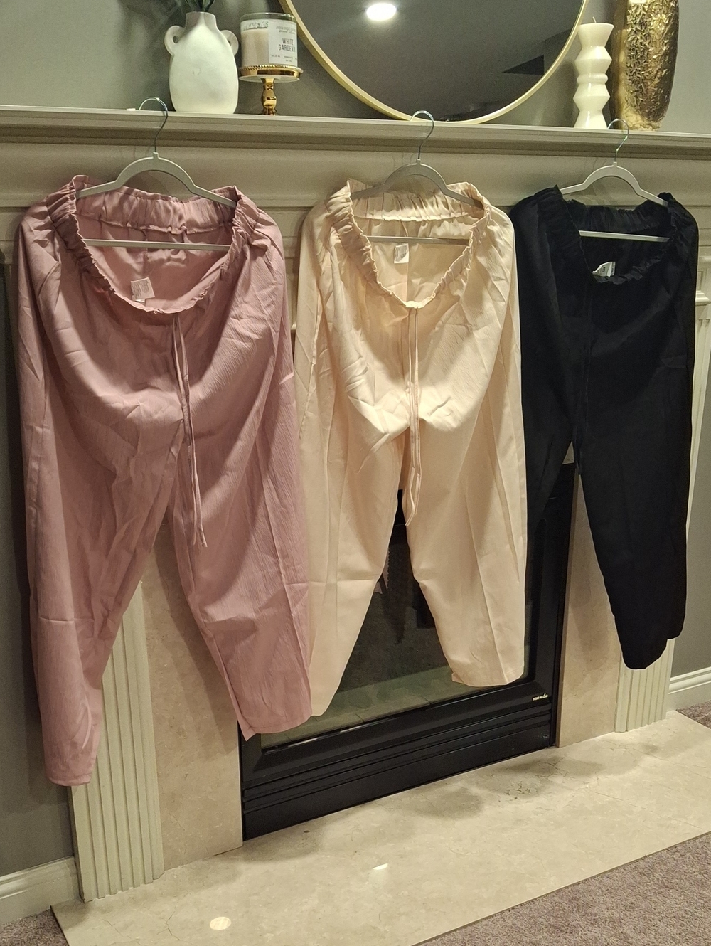 Wide Leg Drawstring Pants - Pink, Cream & Black